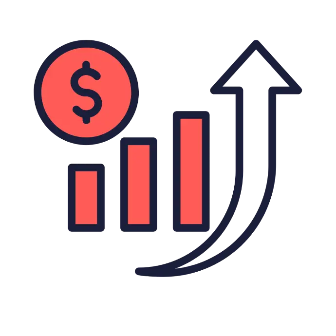 graphic of vertical bar graph and arrow point up nest to do dollar sign