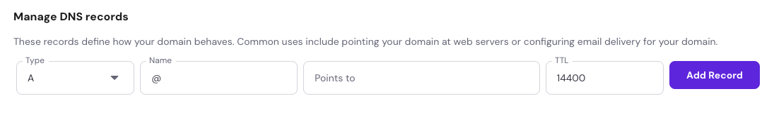 a typical dns record form input includes a box for the record type, host name, description, and time to live.